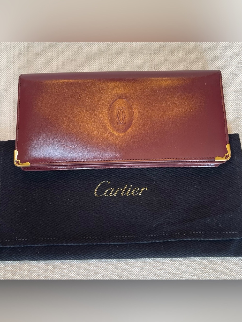 EUC CARTIER BORDEAUX DEEP BURGUNDY CALFSKIN LEATHER LONG BIFOLD WALLET PARIS - Picture 3 of 14